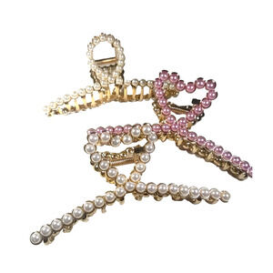 Faux Pearl Alligator Clips Lot Of 3 Gold Tone Metal Everyday Use Pink White